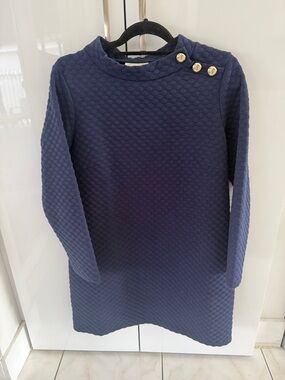 Sail to Sable Navy Quilted-Texture Dress with Gold Button Detail